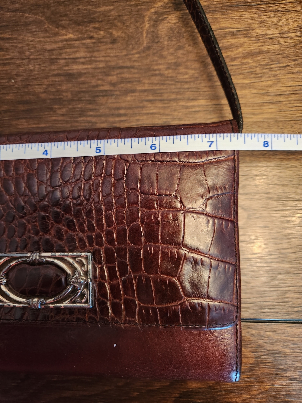 Brighton Brown Croc-Embossed Leather Crossbody Bag with Silver Accent - Picture 11 of 12
